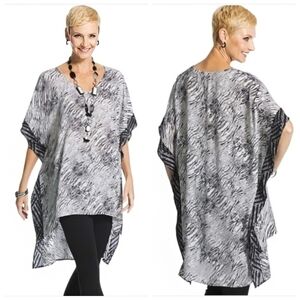 Chico's Taffy Hi-Low Caftan Black and White Zebra Print Art to Wear Size L XL